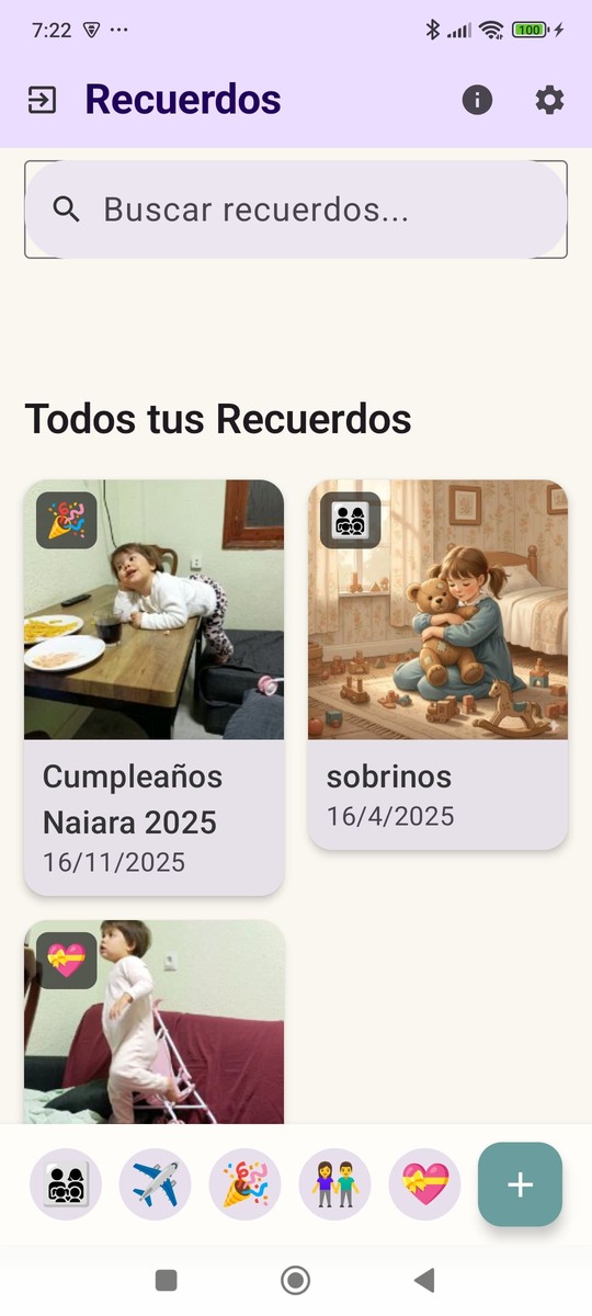 Recuerdos App - Pantalla principal
